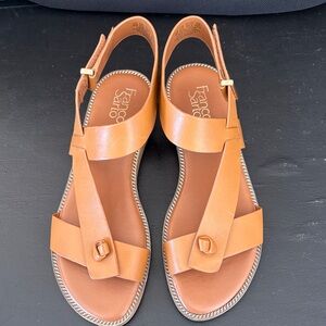 Franco Sarto Tan Leather Sandals with Braided Edge